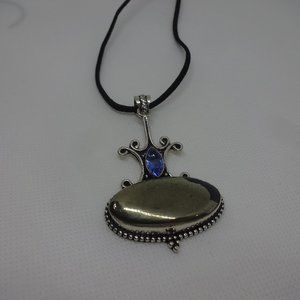 Gorgeous "APACHE PYRITE & AQUAMARINE" Handmade Sterling Pendant on Leather